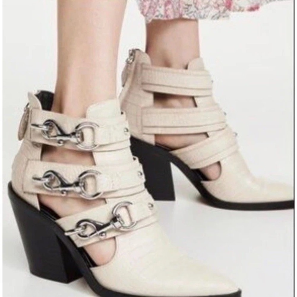 Rebecca Minkoff Ivory Crocodile Leather Silver Clip Ankle Boots Women's 9.5M New